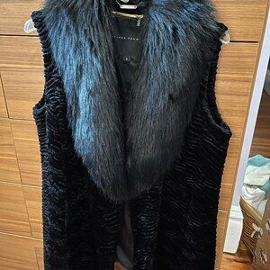 Ivanka Trump faux fur/velvet vest, L, black